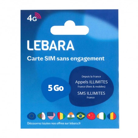 Solde carte sim Lebara Mobile Déstockage carte sim prépayée Lebara mobile 5Go internet mobile - appels et sms illimités