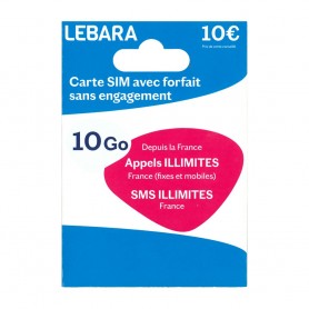 Carte SIM prépayée Lebara Mobile 10Go Internet Mobile Appels et SMS illimités